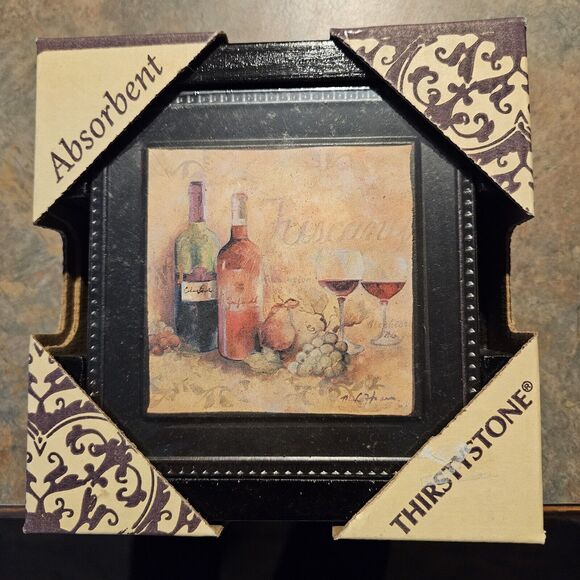 Absorbent Ambiance Coasters Set Of 4 Cellar Reds New In Box Walnut Color‎ Holder - Picture 1 of 2
